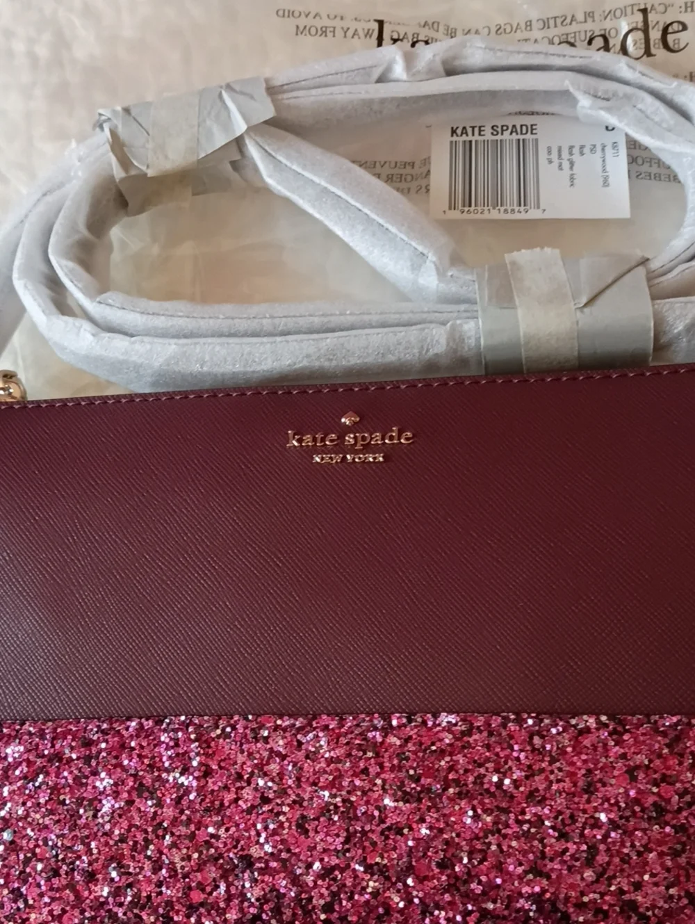 KATE SPADE burgundy crossbody w/ pink glitter panel NEW WITH TAGS $279 Nordstrom